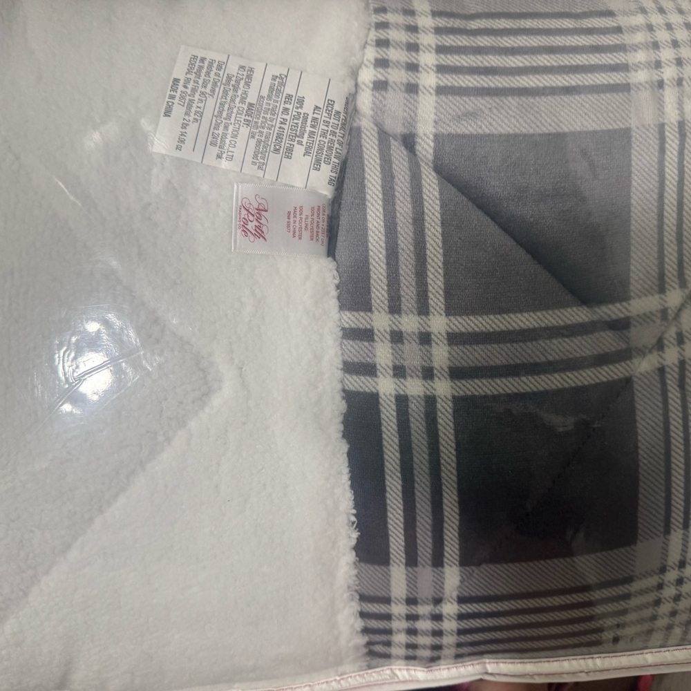 Plaid Gray and White Sherpa Blanket